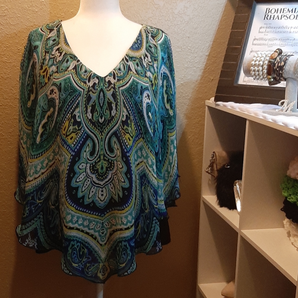 Green & Blue Paisley blouse with under tank